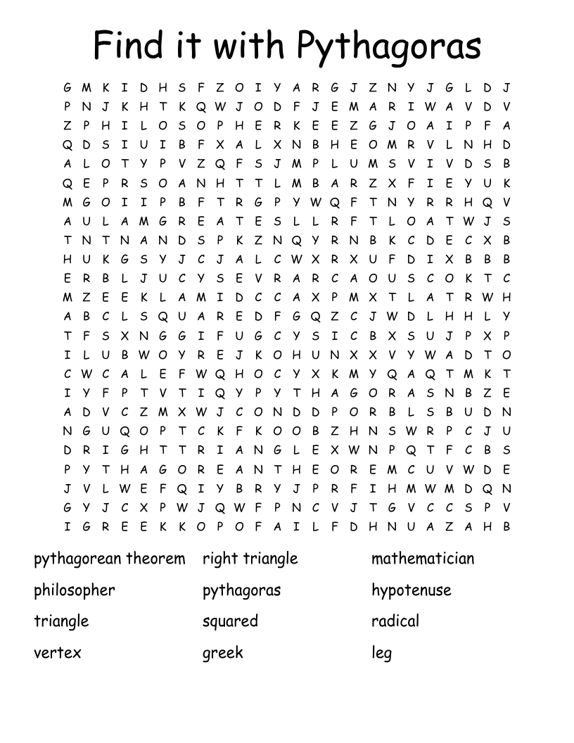 Find it with Pythagoras Word Search