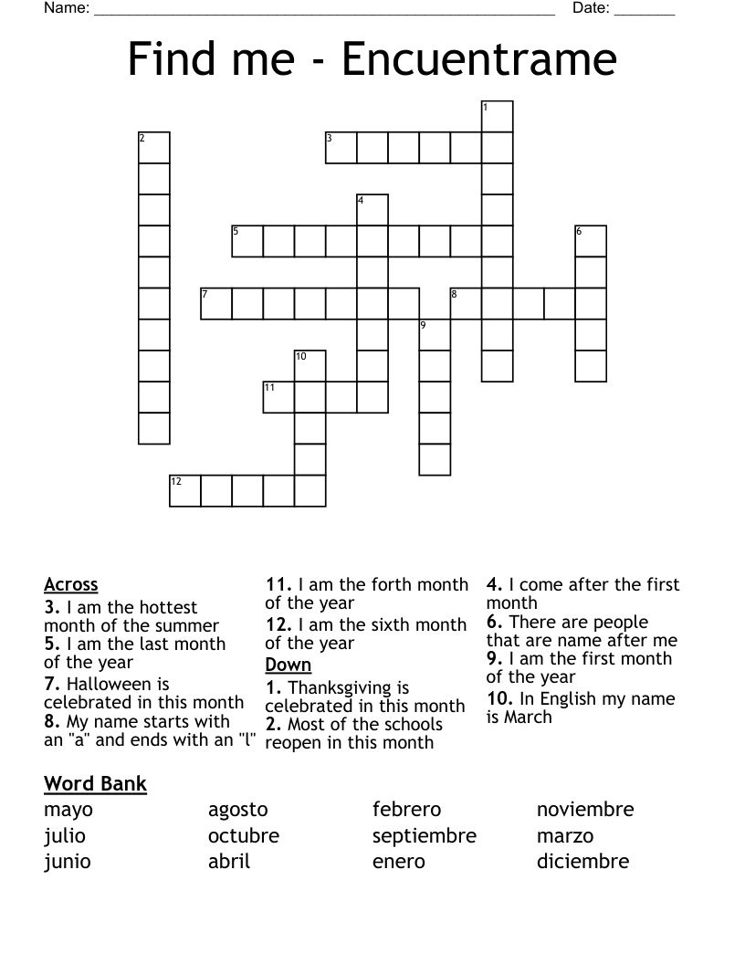 Find me - Encuentrame  Crossword
