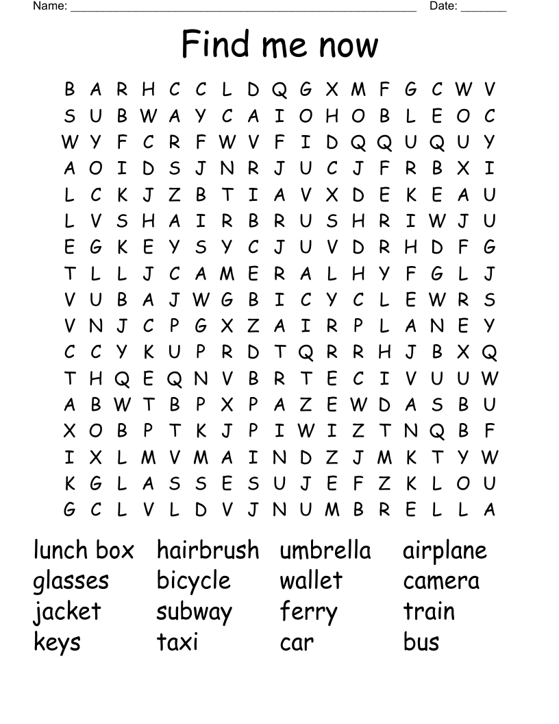 Find me now Word Search