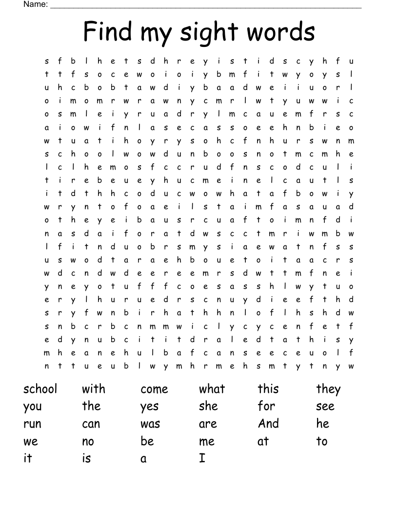 Find my sight words Word Search