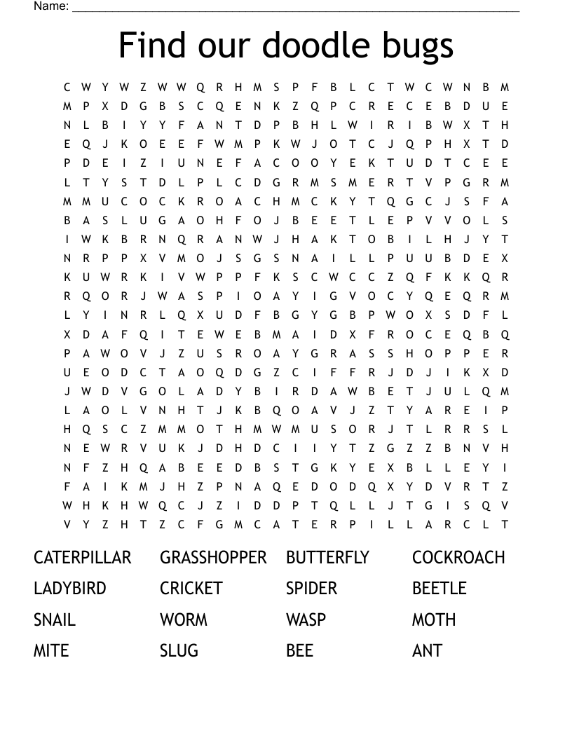 Find our doodle bugs Word Search