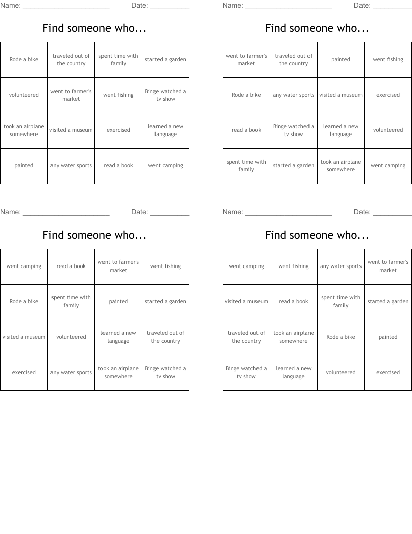 Find someone who... Bingo Cards