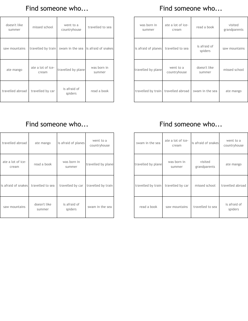 Find someone who... Bingo Cards