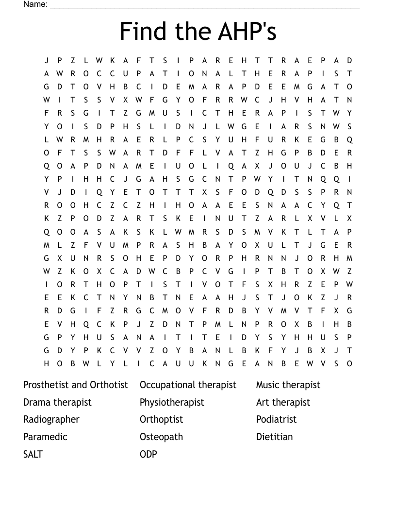Find the AHP's Word Search