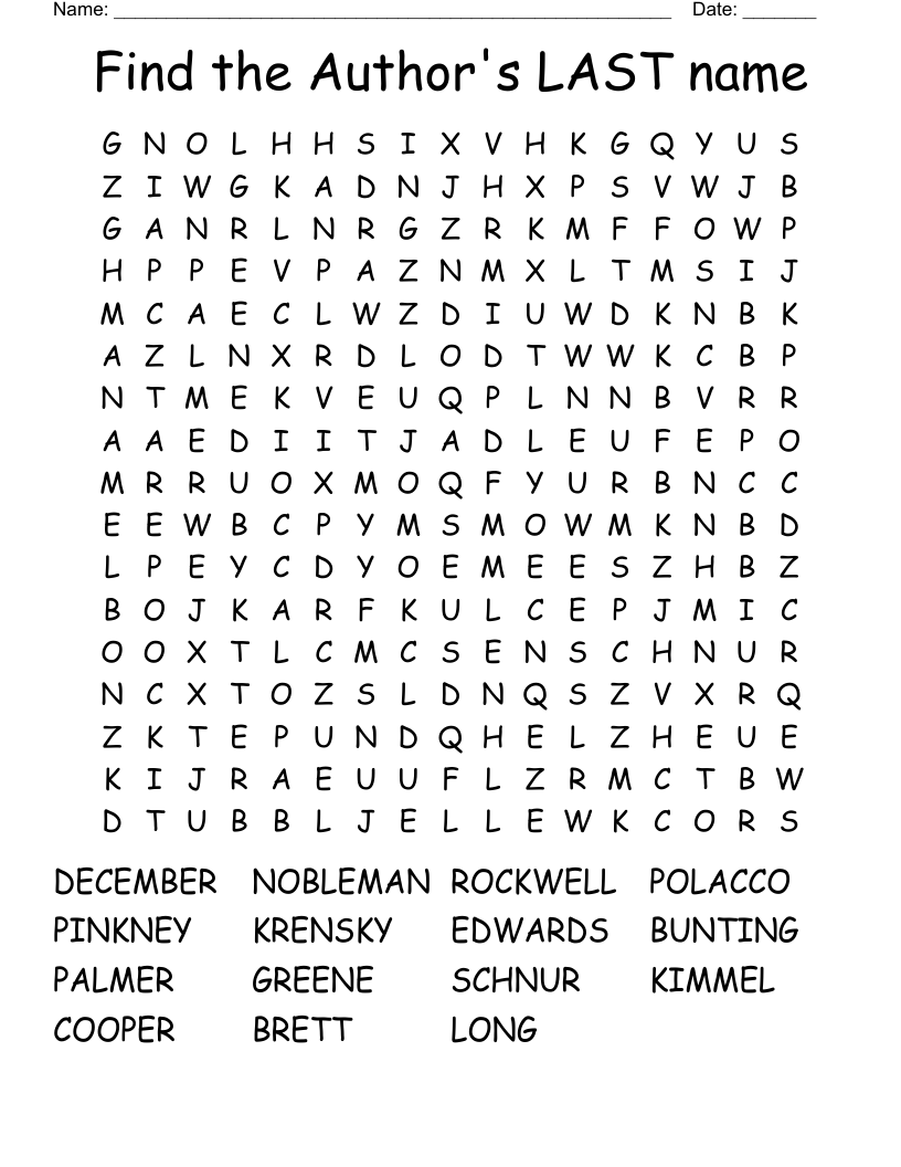 Find the Author's LAST name Word Search
