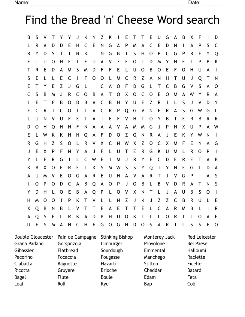 Find the Bread 'n' Cheese Word search