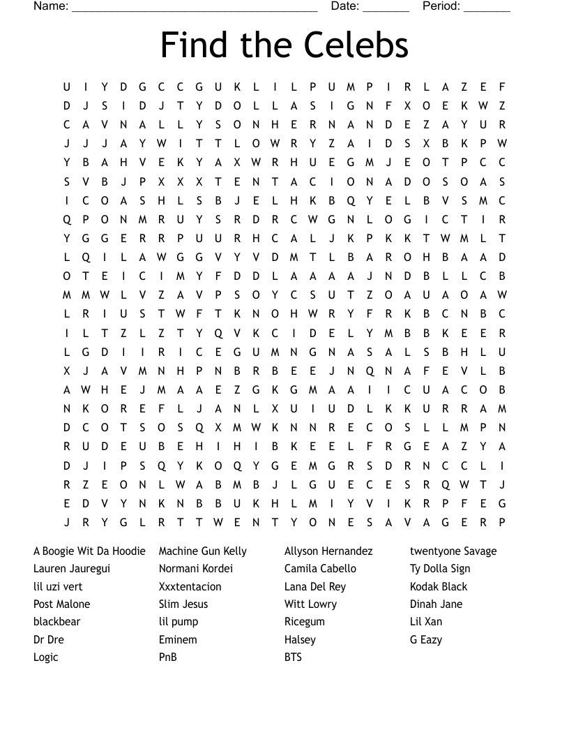 Find the Celebs Word Search