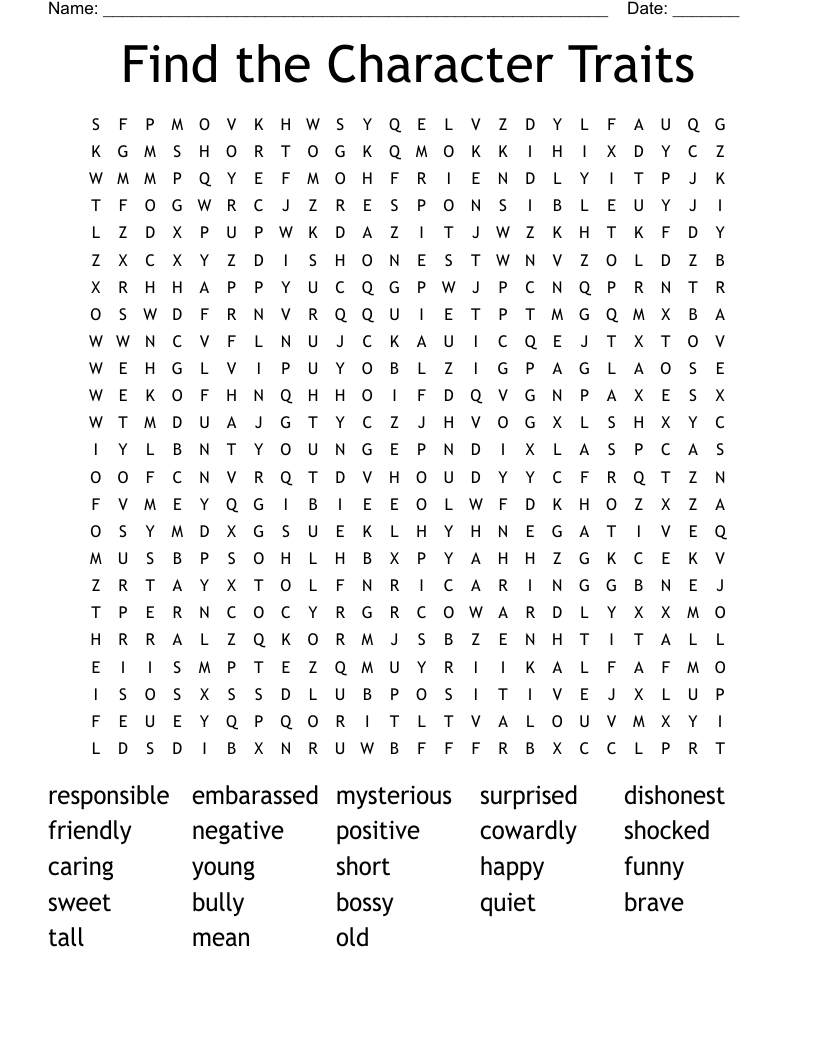 Find the Character Traits Word Search