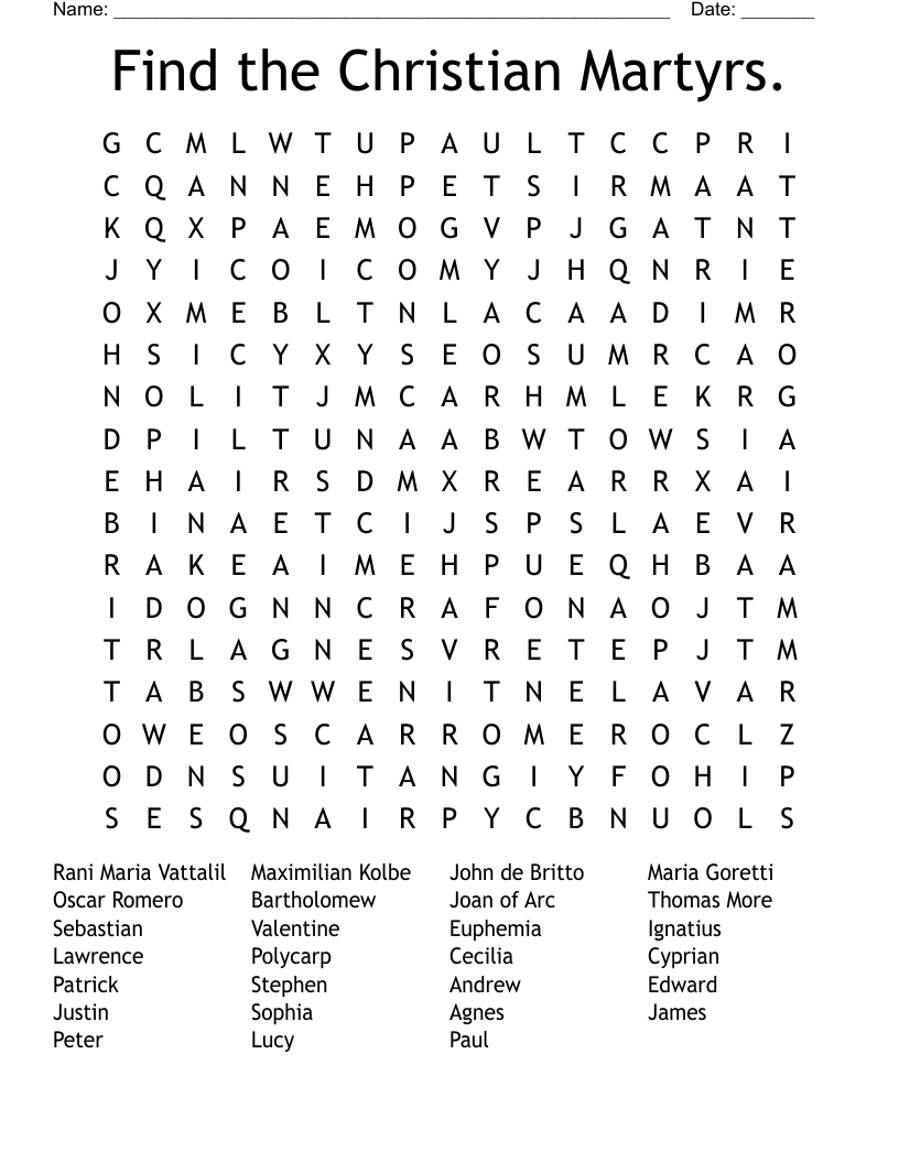 Find the Christian Martyrs. Word Search