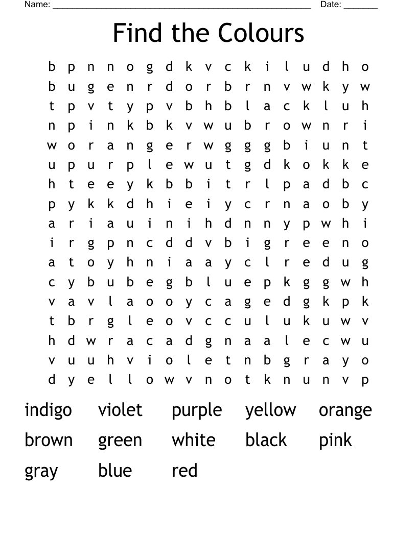 Find the Colours Word Search