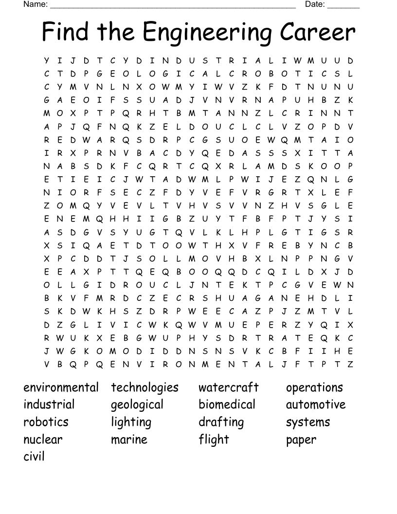 Find the Engineering Career Word Search