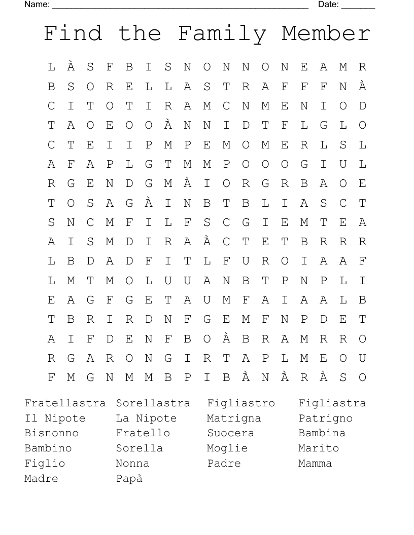 Find the Family Member Word Search