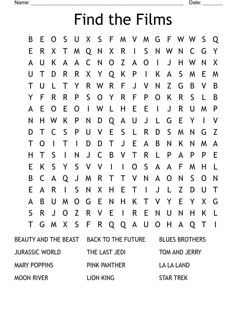 Find the Films Word Search