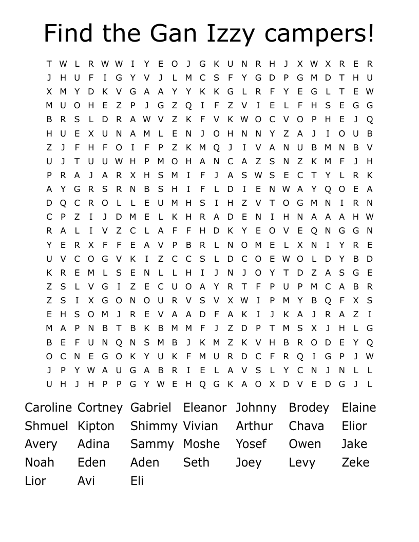 Find the Gan Izzy campers! Word Search