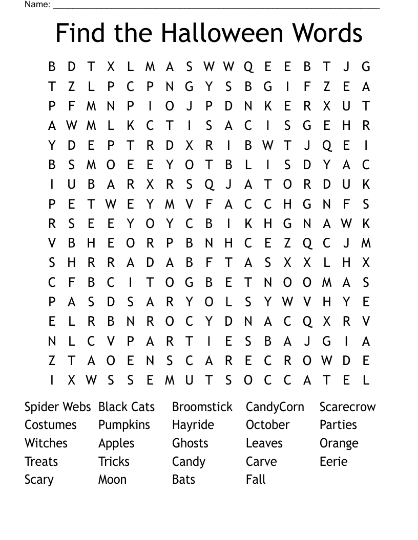 Find the Halloween Words Word Search