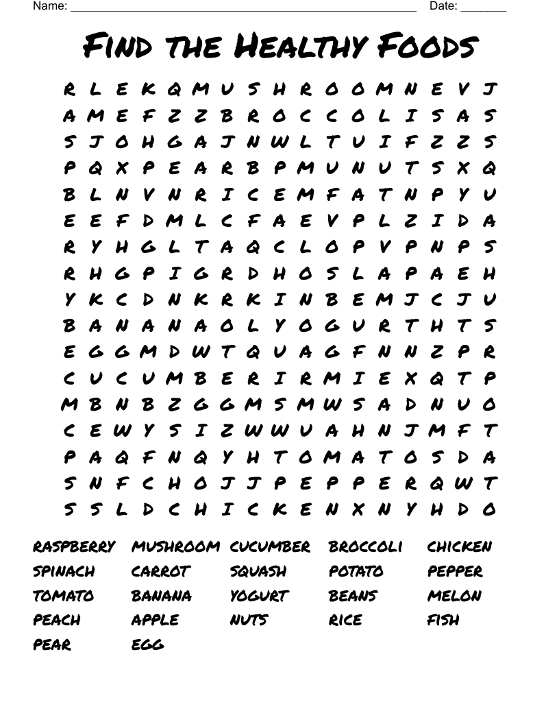Find the Healthy Foods Word Search