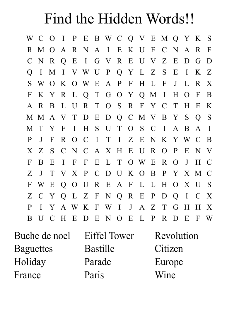 Find the Hidden Words!! Word Search