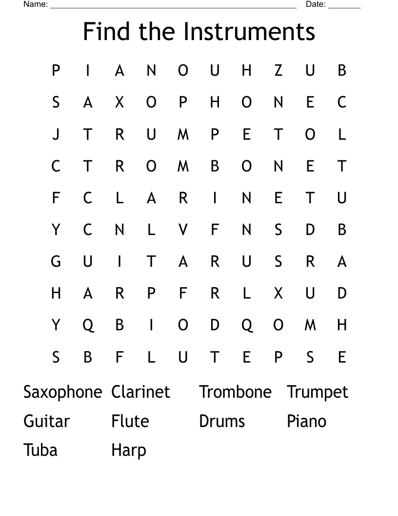 Find the Instruments Word Search