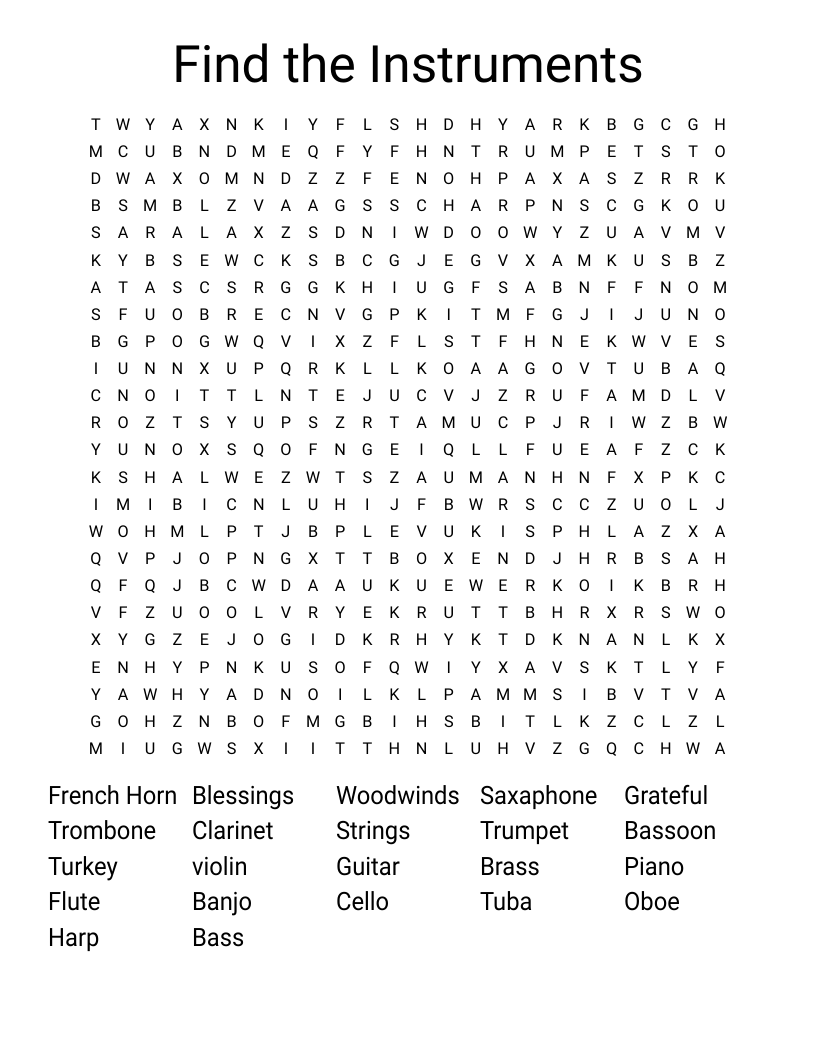 Find the Instruments Word Search