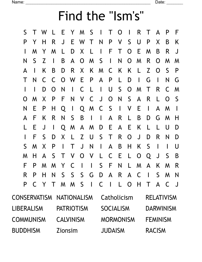 Find the "Ism's" Word Search