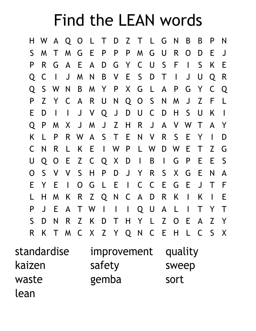 Find the LEAN words Word Search