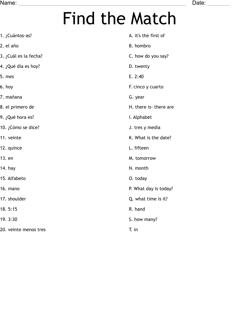 Find the Match Worksheet