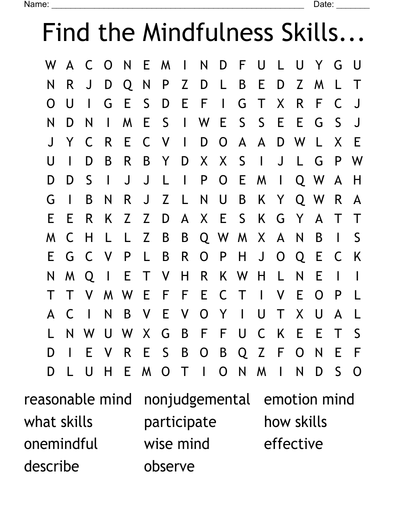 Find the Mindfulness Skills... Word Search