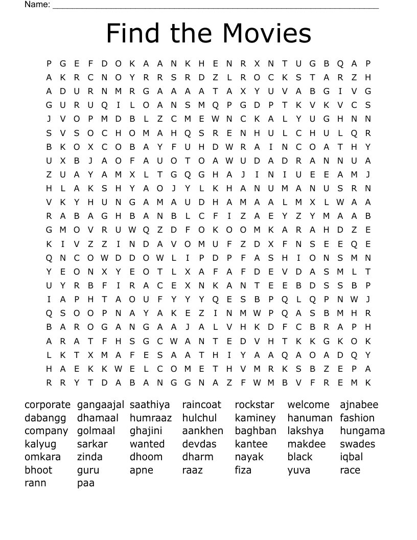 Find the Movies Word Search
