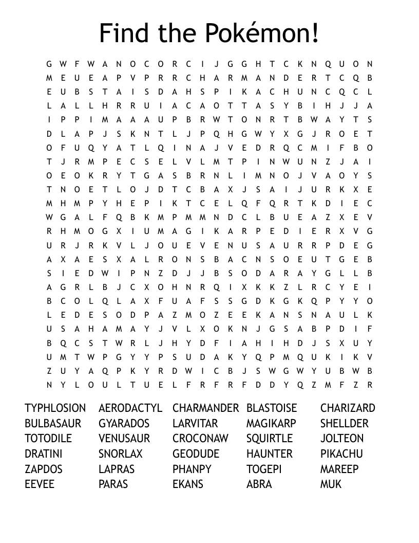 Find the Pokémon! Word Search