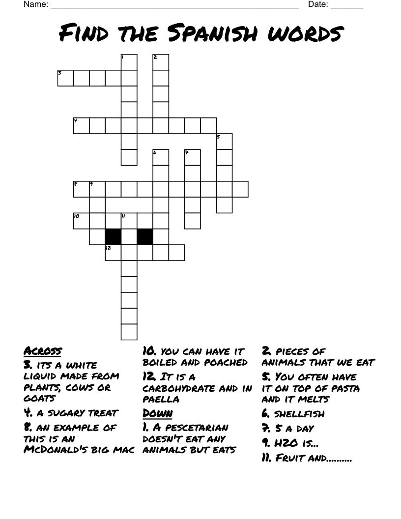 Find the Spanish words Crossword