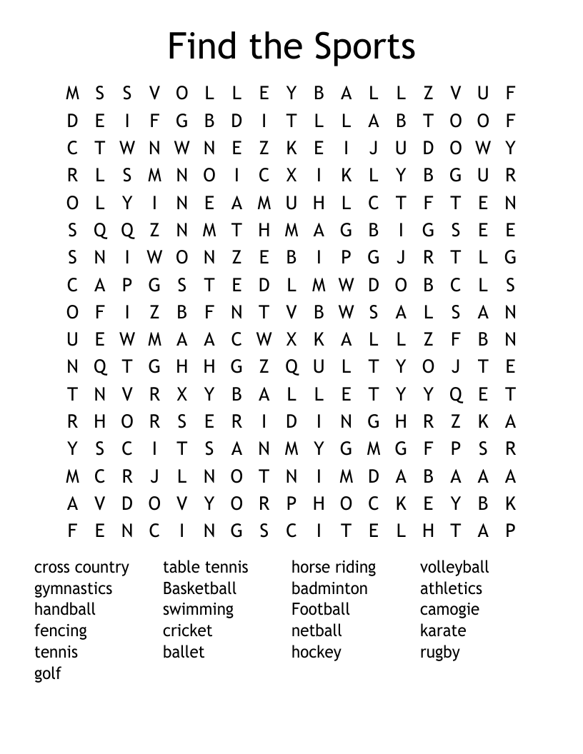Find the Sports Word Search
