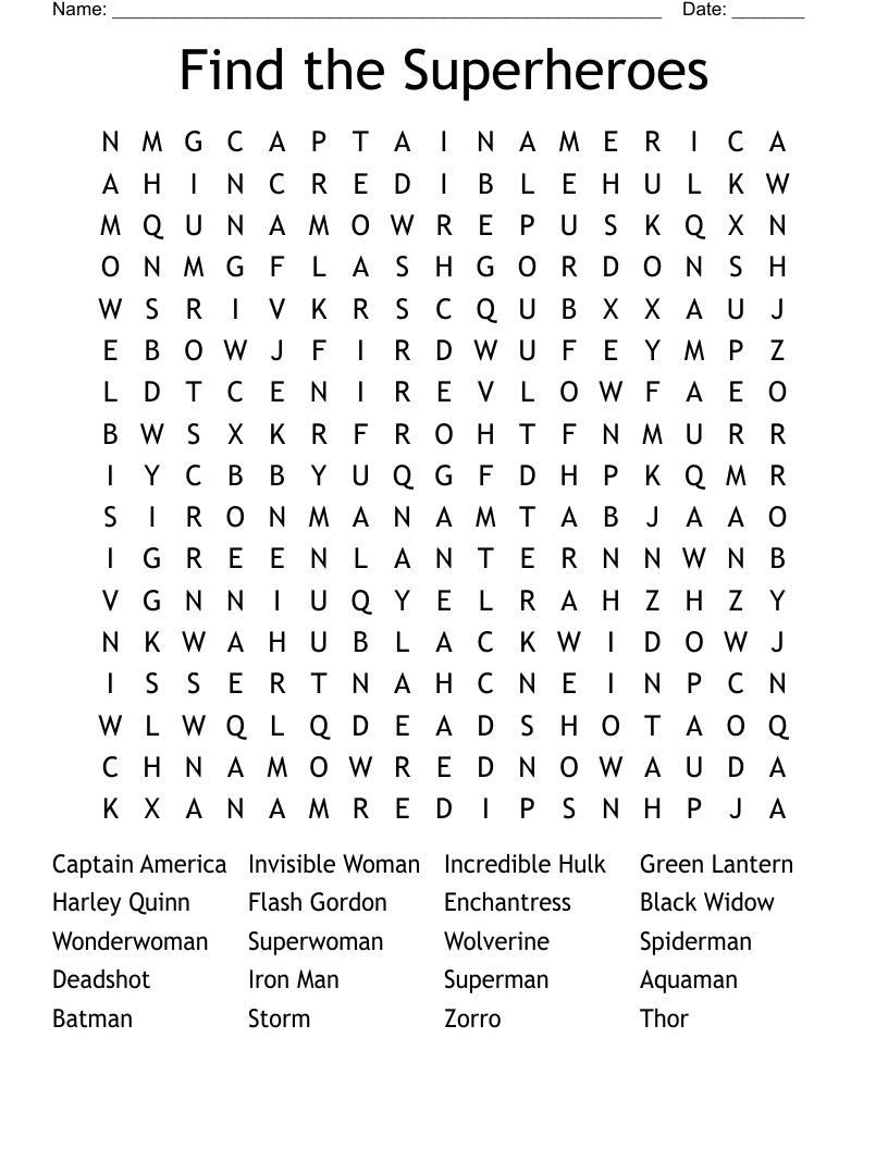 Find the Superheroes  Word Search