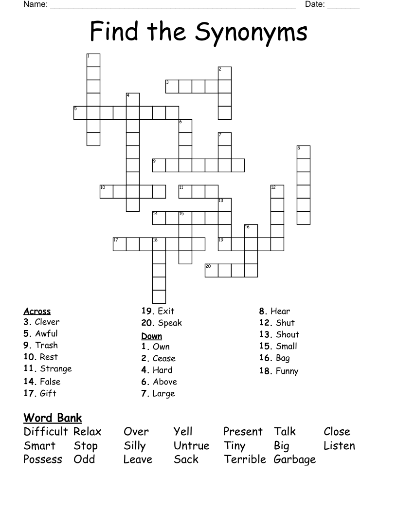 Find the Synonyms Crossword
