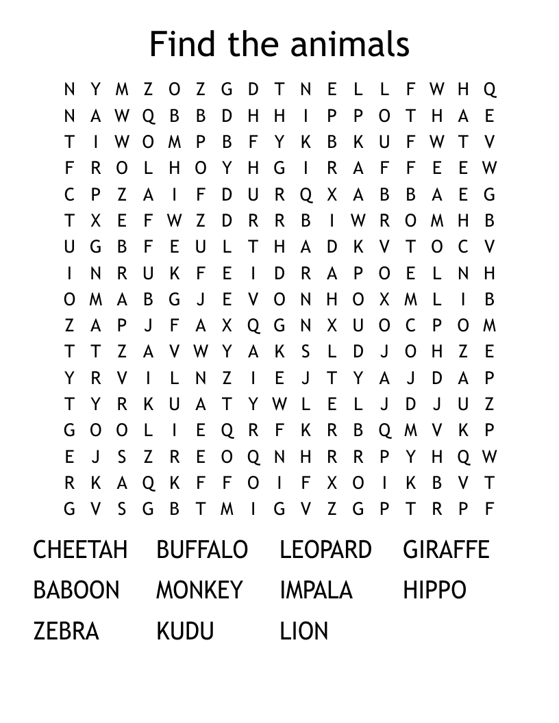 Find the animals Word Search