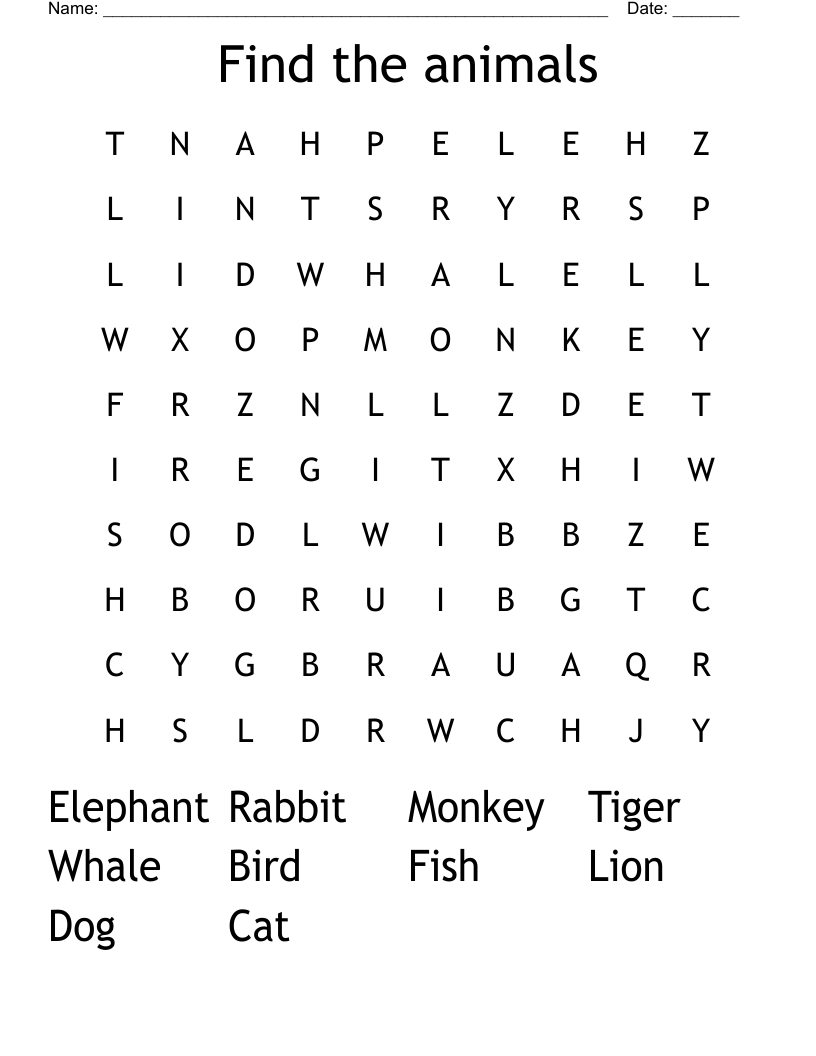 Find the animals Word Search