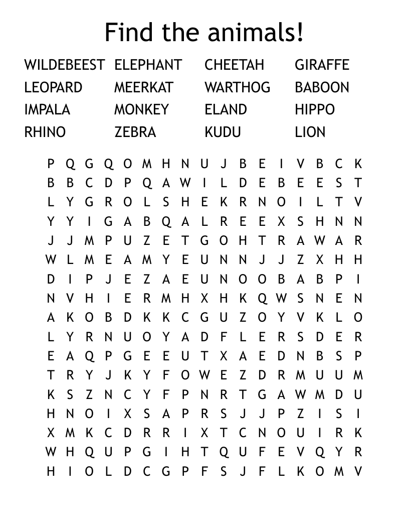 Find the animals! Word Search