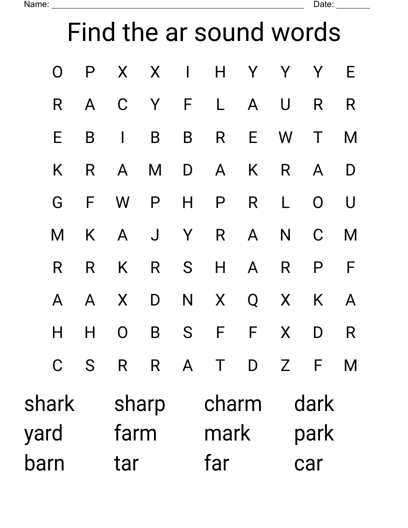 Find the ar sound words  Word Search