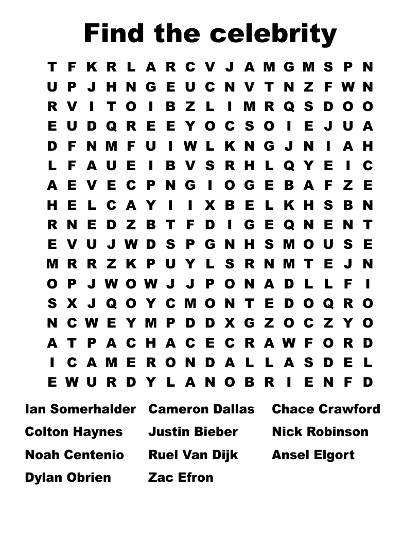 Find the celebrity Word Search