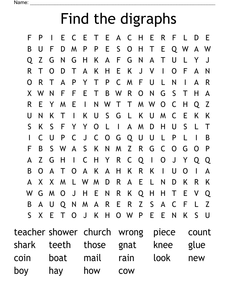 Find the digraphs  Word Search