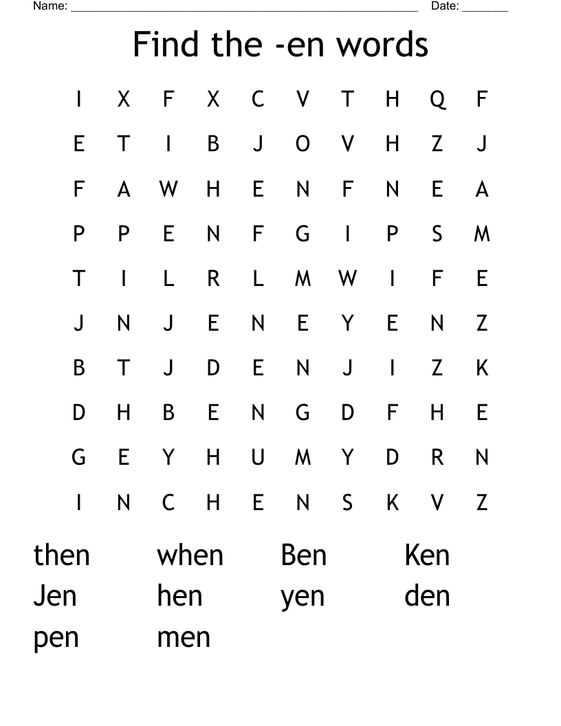 Find the -en words Word Search