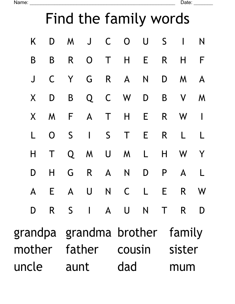 Find the family words Word Search