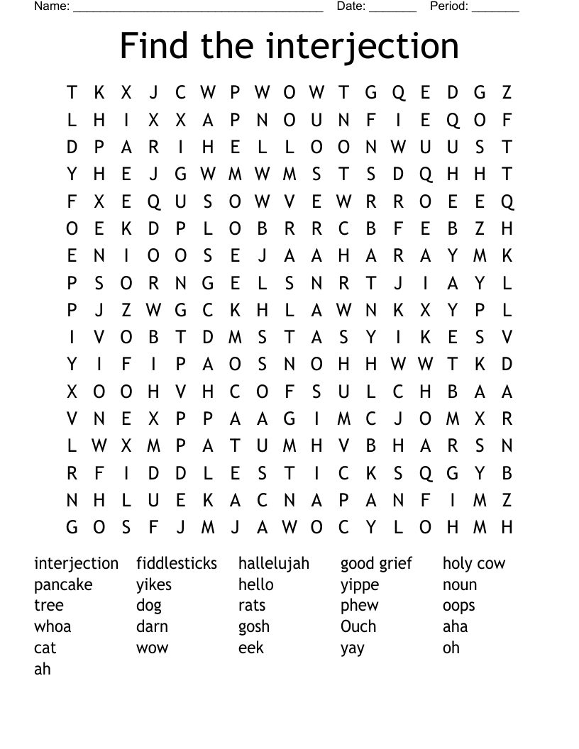 Find the interjection Word Search