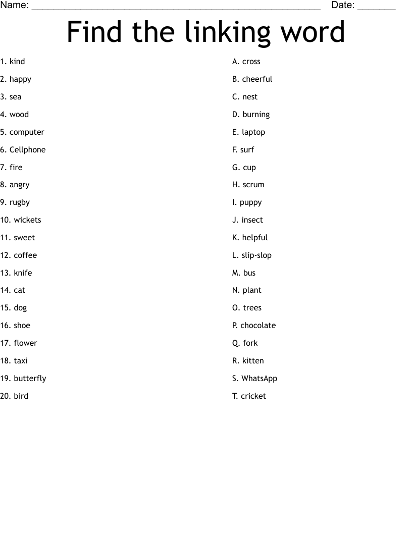 Find the linking word Worksheet