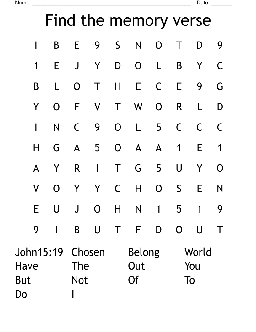 Find the memory verse Word Search