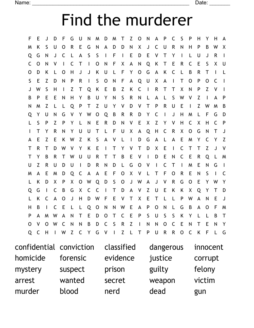 Find the murderer Word Search