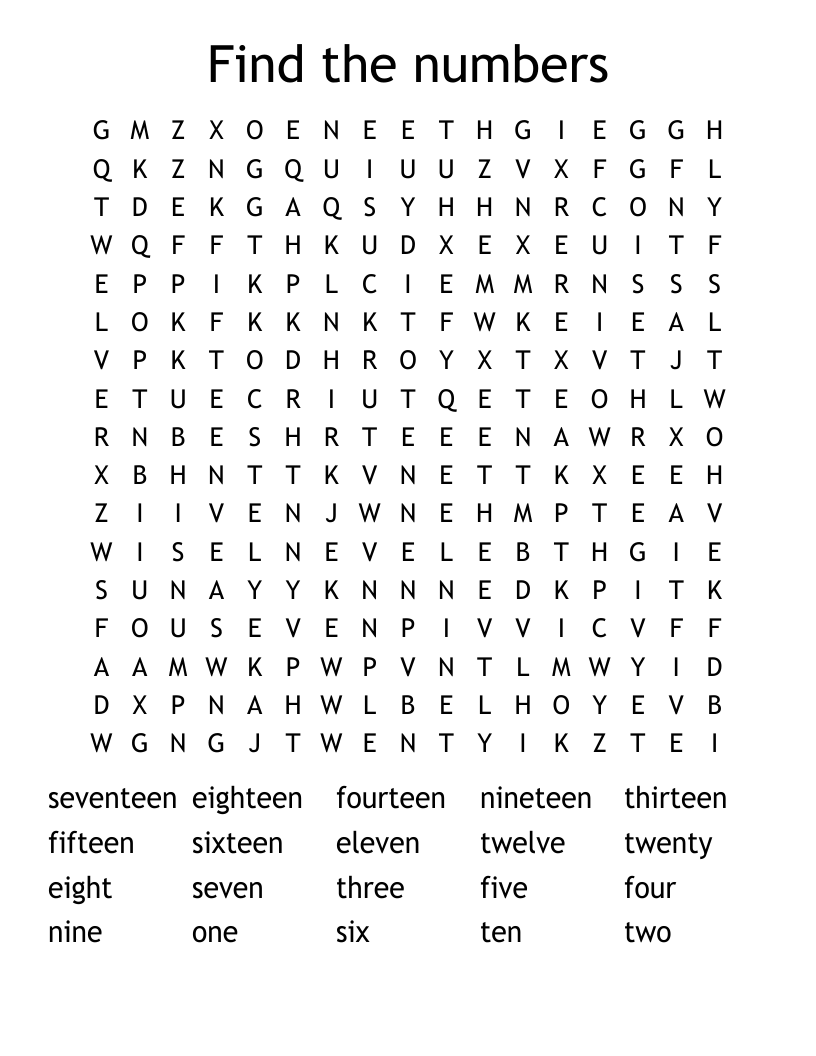 Find the numbers Word Search