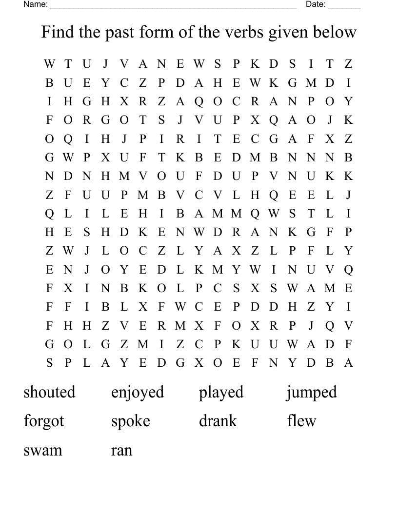 Find the past form of the verbs given below Word Search