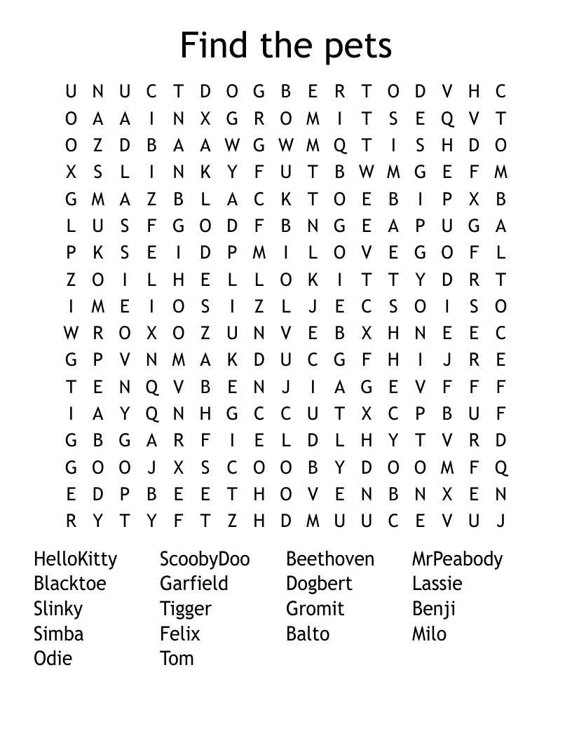 Find the pets  Word Search