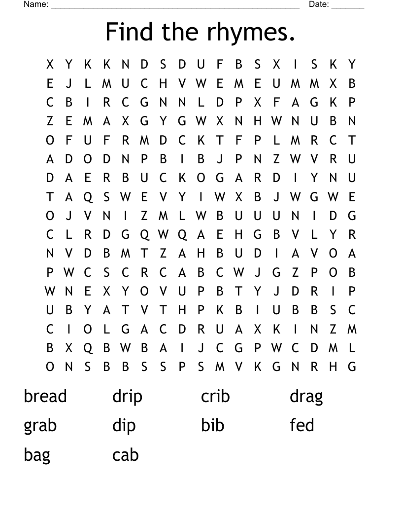Find the rhymes. Word Search