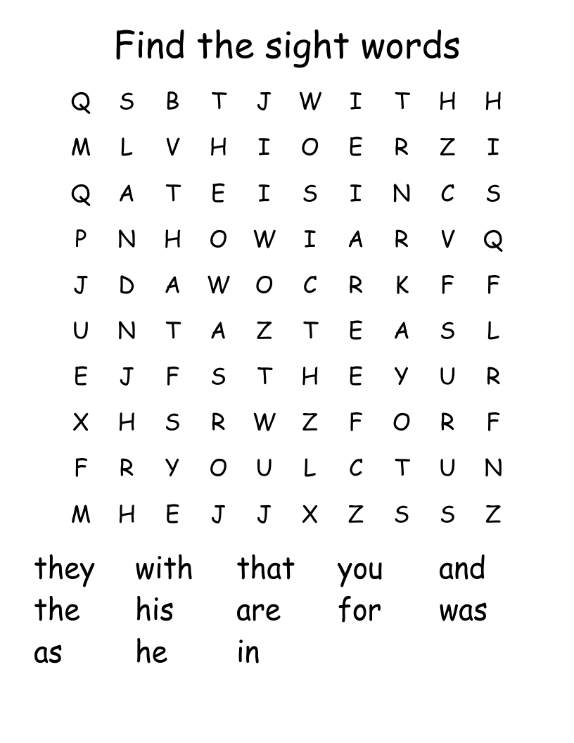 Find the sight words Word Search